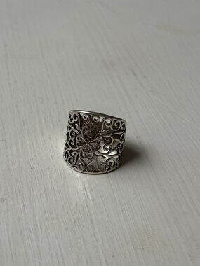 925 Sterling Silver Filigree Band Ring Adjustable Boho Gothic
